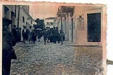 A street in Potamos on Sunday. Photo by Peter Clentzos during 1935 Greek Track and Field tour.