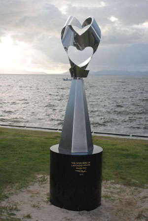 A journey inside the mind of Lafcadio Hearn - Japan hearts Hearn - Masaaki Noda's sculpture The Open Mind of Lafcadio Hearn on the shore of Lake Shinji in Matsue, Shimame Prefecture