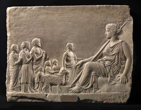 ‘Aphrodite and the Gods of Love’ Exhibit at MFA - Votive Relief with Aphrodite and devotees Greek, Late Classical period, 4th century B.C
