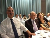 Mayor Theothori Koukoulis sitting with fellow Kytherians, Peter and Maria Vlandis 