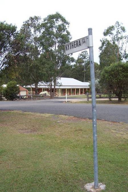 Kythera Close signpost, leading to a Property Development by George and Denise Bernard. Grafton, NSW. 