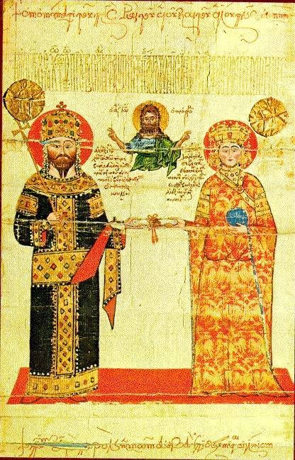 Double Headed Eagle iconology and the Greek Church. - Example of the use of the double-headed eagle on imperial vestments, from a chrysobull of Alexios III of Trebizond, mid-14th century