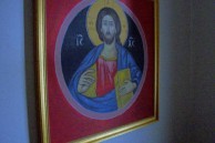 Icon of Christ. Wall on stairway, 