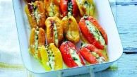 Mini vine capsicums stuffed with egg and feta (Piperies gemistes) 