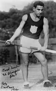 Peter Clentzos competing for Greece, in the pole vault at the 1932 Los Angeles Olympic Games. 
