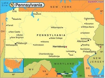 Map of Pennsylvania. 