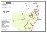 Buffer map of distances from the town of Bingara, NSW 