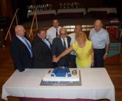Cutting the cake created to celebrate the 40th anniversary of the creation of the Albury Soccer Club 