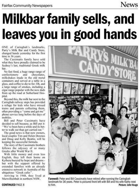 Peter and Bill Cassimatis retire after running Parry’s Milk Bar and Candy Store, Caringbah, for 36 years. - Kyth Newletter  NOV Small