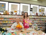 Myrto Dimitriou with Mr Kobayashi and her origami art work 