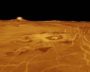 Venusian Landscape - Gula Mons and Crater Cunitz. 