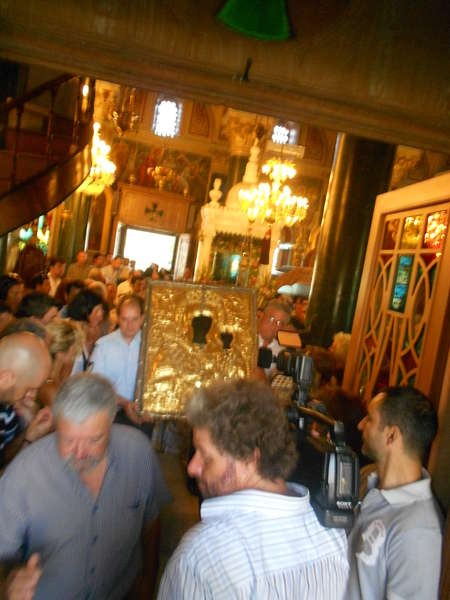 The icon of Myrtidotissa leaves the church to be paraded 