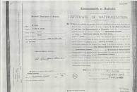 Naturalisation Certificate of Chris Coroneos (Christiforos Dimitriou Koroneos) and Melba Comino (Melpomeni Kosma Komino). 24th April, 1925. 