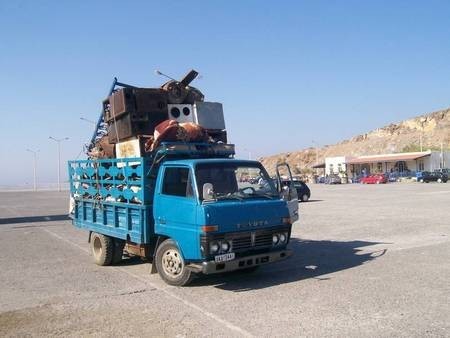 Fully laden truck with metal collected from Kythera for re-cycling. 