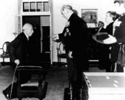 Nicholas Laurantus at his investiture, Government House, Canberra, 22 August 1979. Officiating is the Governor-General, Sir Zelman Cowen. 