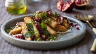 Fried haloumi with white cabbage, date and green chilli salad 