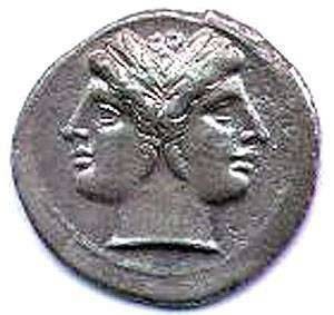 The Roman god Janus, depicted on a Roman coin. 