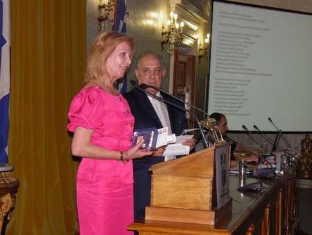 Tonia Katsiani receiving her award at the Eptanesian Award ceremony 