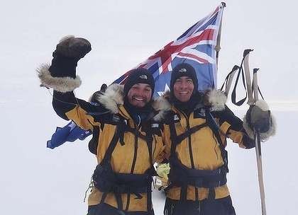 Starving and dying for a beer, duo finish South Pole return trip - James Castrission and Justin Jones at Hercules Inlet