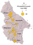 1721. Kythera population density. Map. 