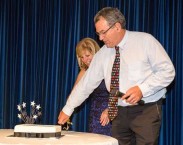 George Poulos cutting the 10th birthday cake for kythera-family.net 