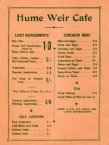 Menu from the Hume Weir Cafe, Albury NSW 