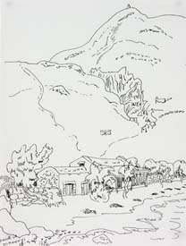 Beach at Diakofti. Line drawing. 