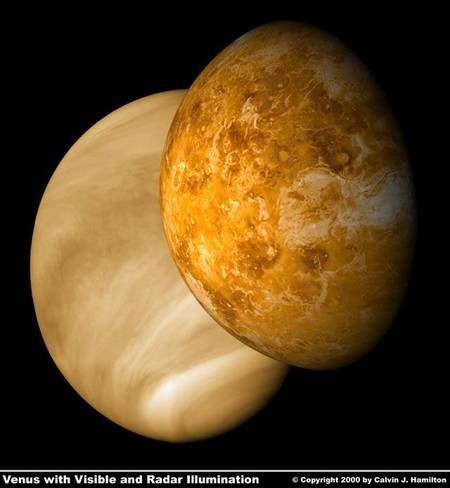 Venus - the PLANET - Facts and stats - Venus with Visible and Radar Illumination