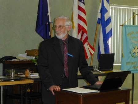 Peter McCarthy, from the Roxy Museum Committee, delivers a talk at AHEPA - P1000788