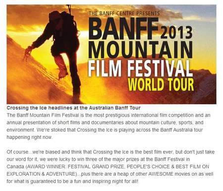 Cas & Jonesy promote the film of their extraordinary adventure in the Antarctic - Cas BANFF Mountain Film Festival 2013