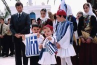School children with flags on Ohi Day March 2005 