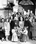 Greek and Russian parishioners pose with their bishop in front of a Greek-Orthodox church in Tokyo, known as the Nikolai-do, in the 1950s 