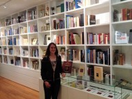 Maria Koukoulis in front of the Library at Kythera House 